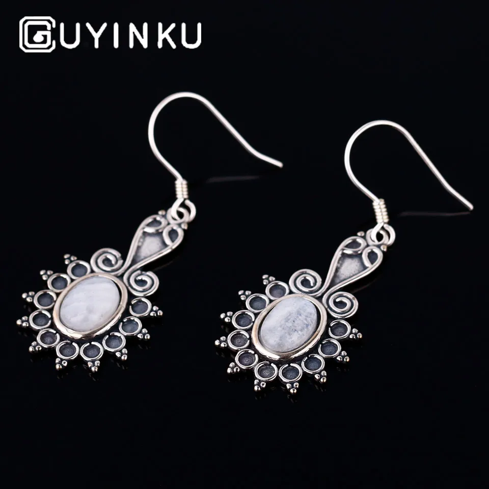 Женские серьги капли GUYINKU модные с натуральным лунным камнем 925 пробы подарок на
