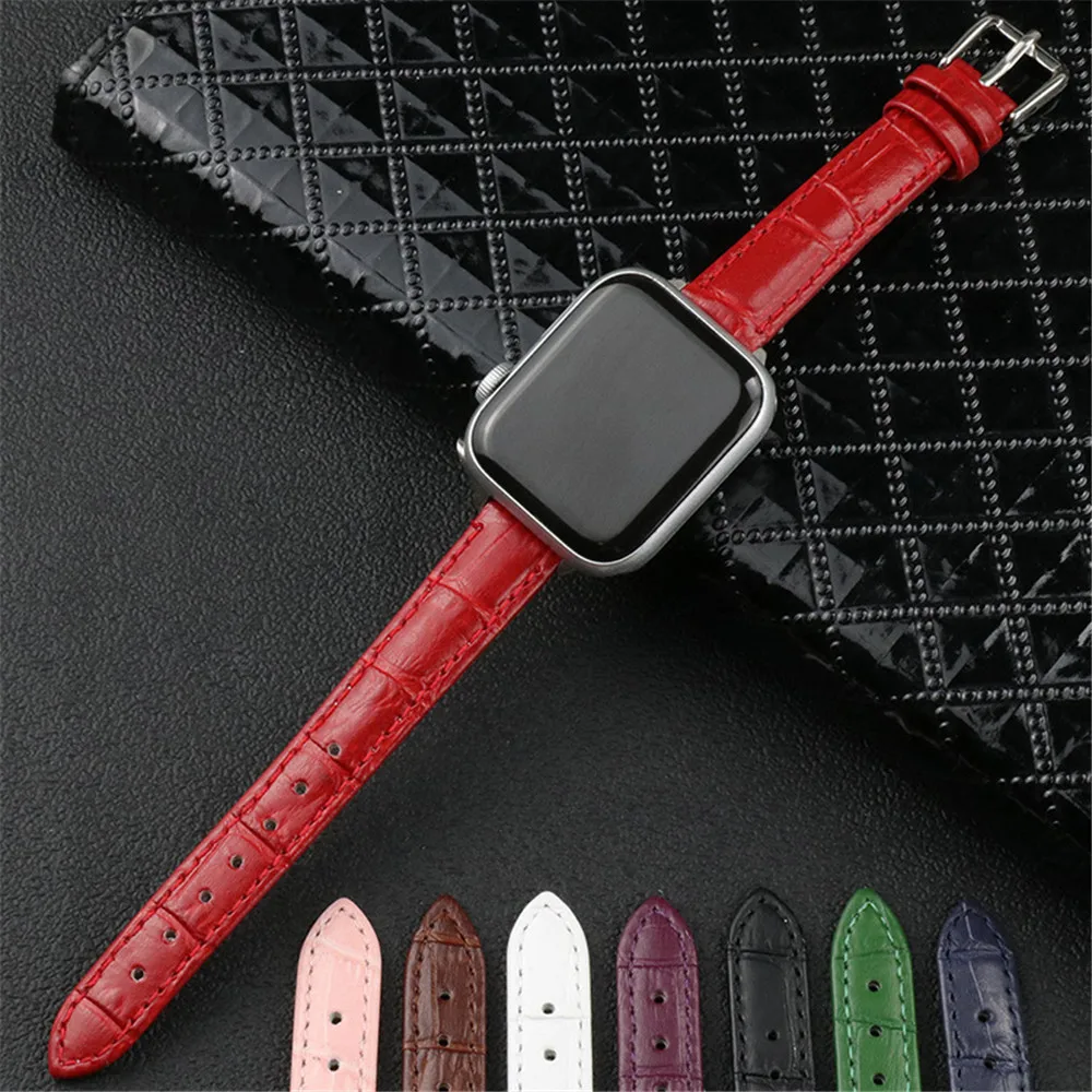 

Тонкий кожаный ремешок-петля для Apple Watch 44 мм 40 мм 42 мм 38 мм iWatch Series 6 SE 5 4 3 2 1, браслет на запястье с металлической пряжкой