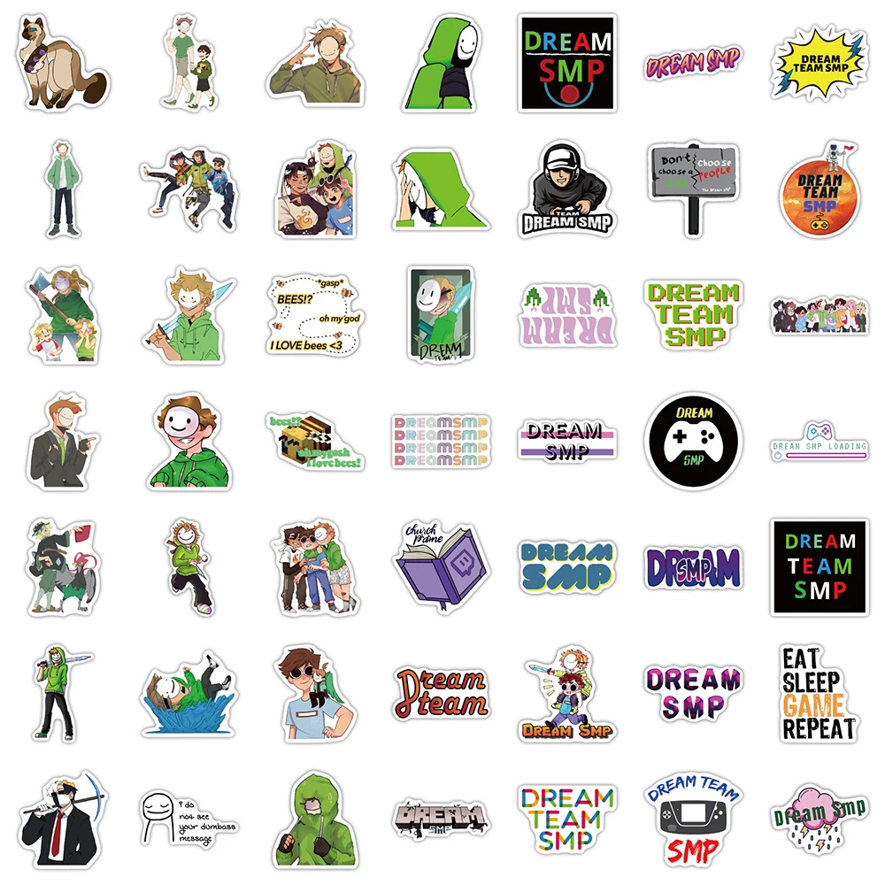 Pegatinas de Anime Dream Smp para ni&ntilde;os, calcoman&iacute;as de dibujos animados para pared, guitarra, equipaje, nevera, port&aacute;til, coche, 10/30/50/100 Uds.-4