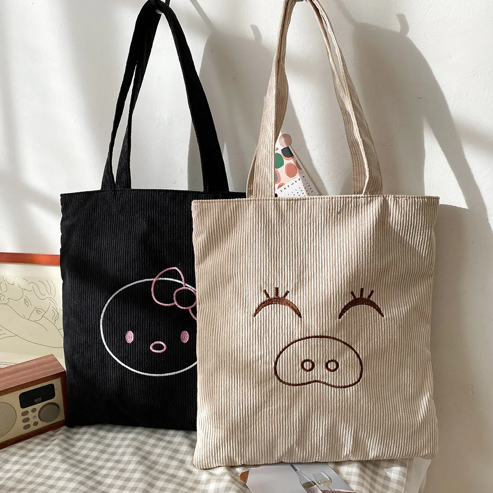 

Cartoon Animal Pattern Top-handle Totes Women Fashion Handbag Corduroy Clutch Portable Travel Shoulder Satchel Bag