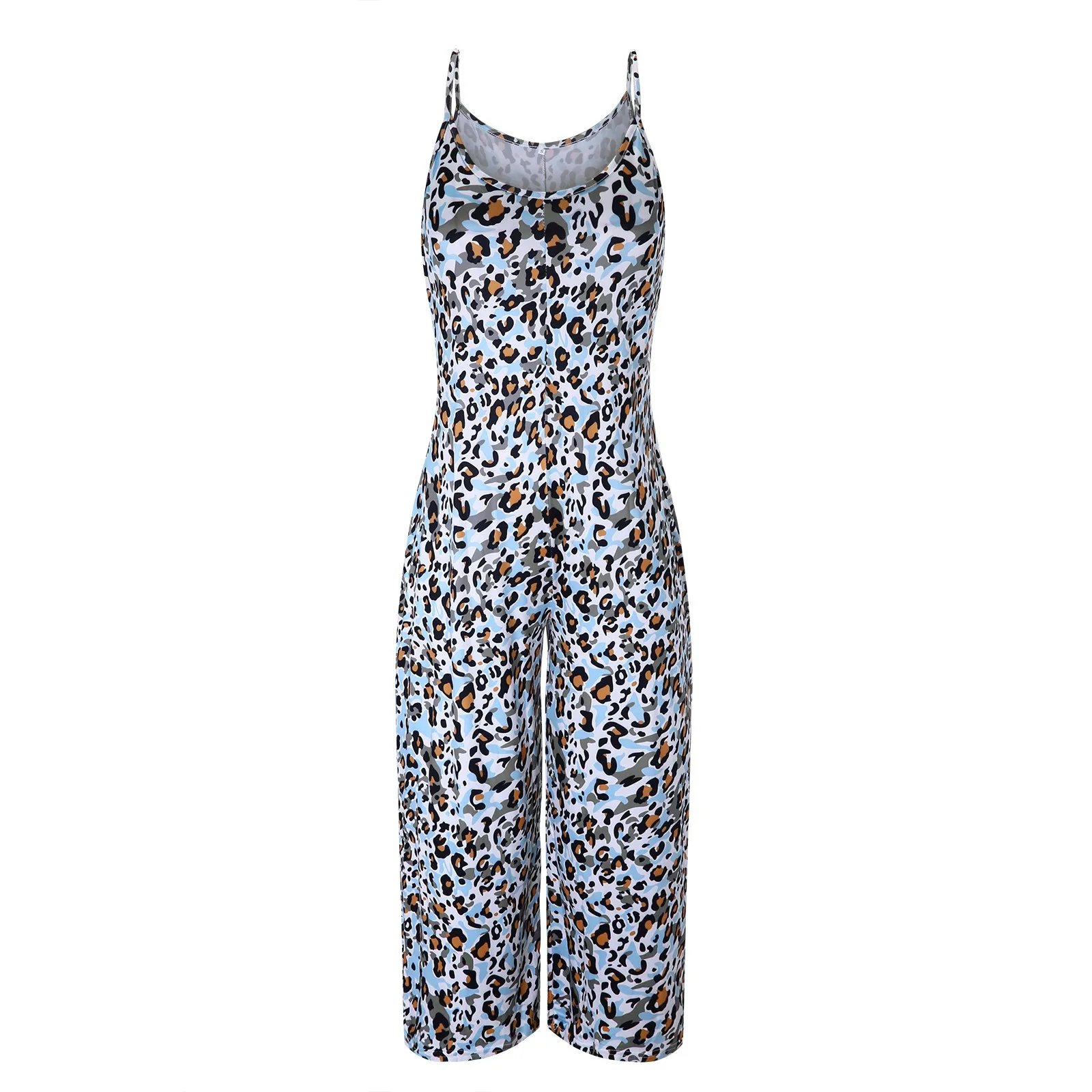 

2021 New Womens Floral O Neck Jumpsuit Boho Printed Spaghetti Strap Beach Long Jumpsuit Comfy High Quality Loose Casual Jumpsuit