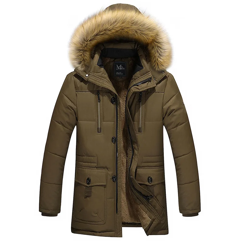2022 New Men Winter Coats Hooded Zipper Down With Pocket Artificial Fur Trimmed Hood Winter Warm Jacket