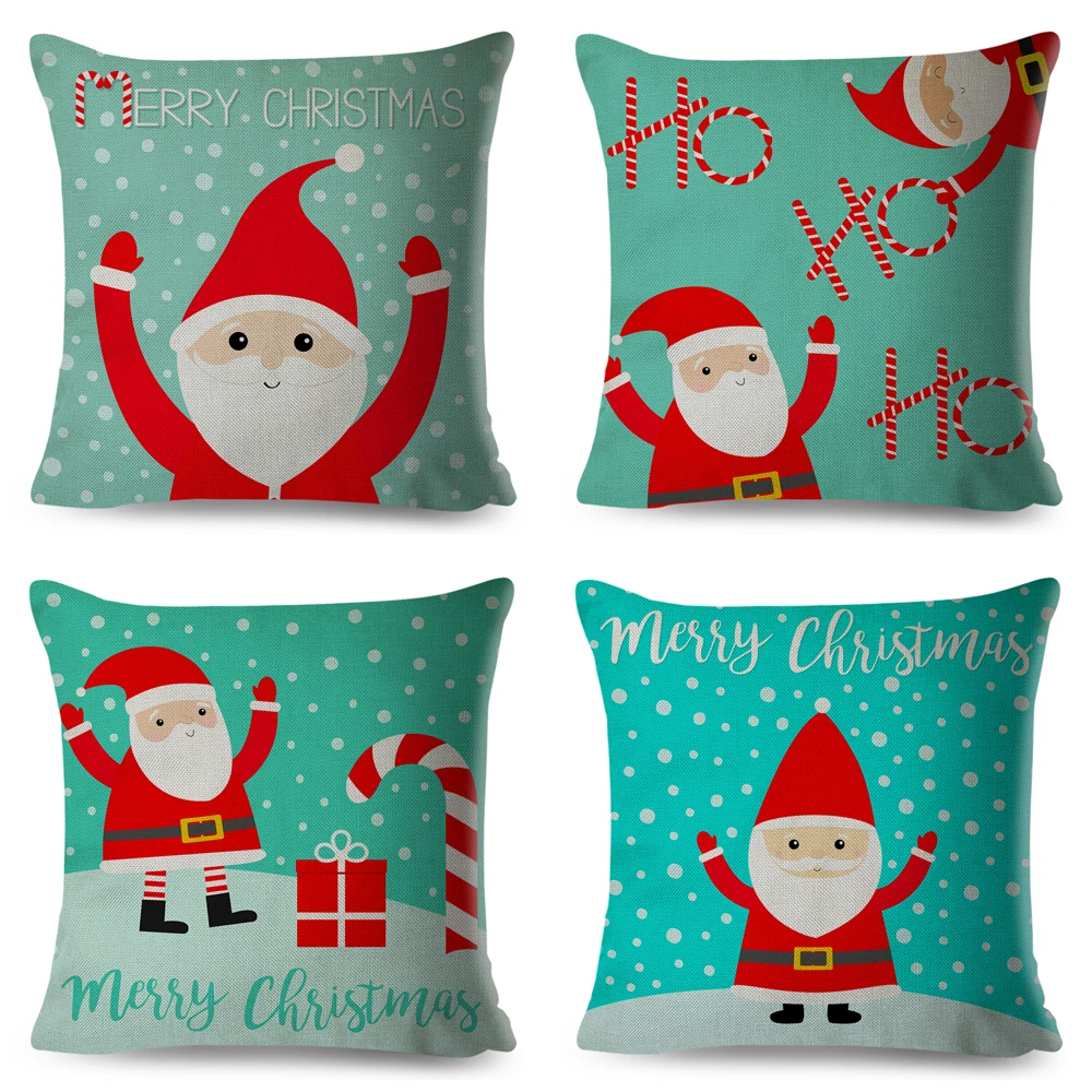 

Merry Christmas Cushion Cover Decor Cute Cartoon Santa Snowman Pillow Case for Children Room Sofa Home Polyester Pillowcase