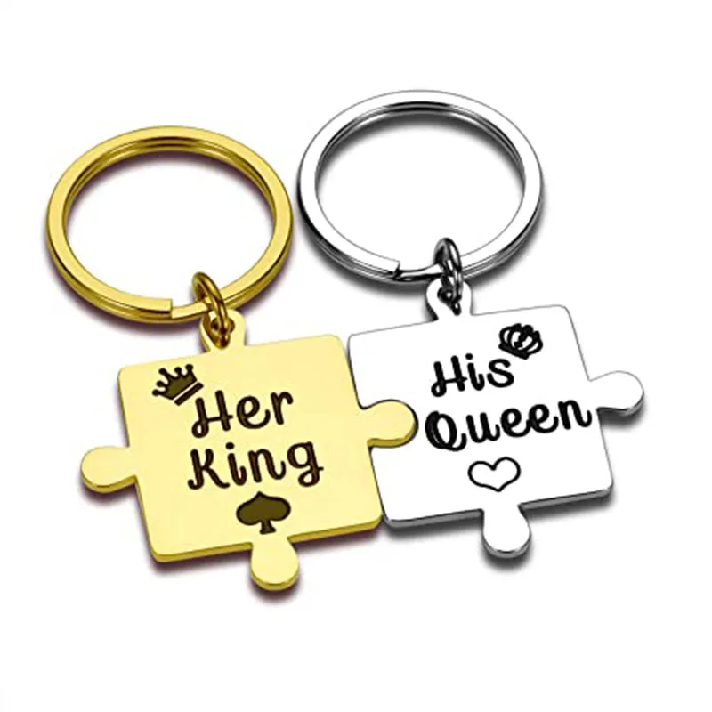 

Cute Romantic Her King His Queen Keychain King Queen Couple Key Chain Puzzle Couple Key Ring Lover Wedding Anniversary Gift