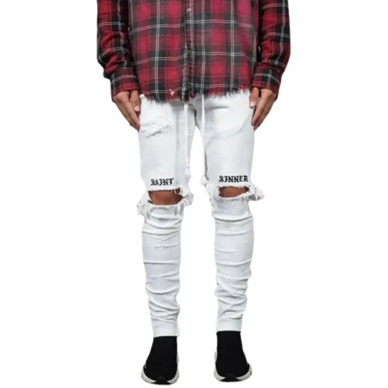 

Модные мужские рваные узкие брюки Unisersal, облегающие Стрейчевые повседневные брюки-карго, студенческие джинсы, Новинка