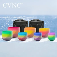 cvnc 6 12 inch rainbow chakra frosted quartz crystal singing bowl for stress relief sound healing include 2pcs black liner bag