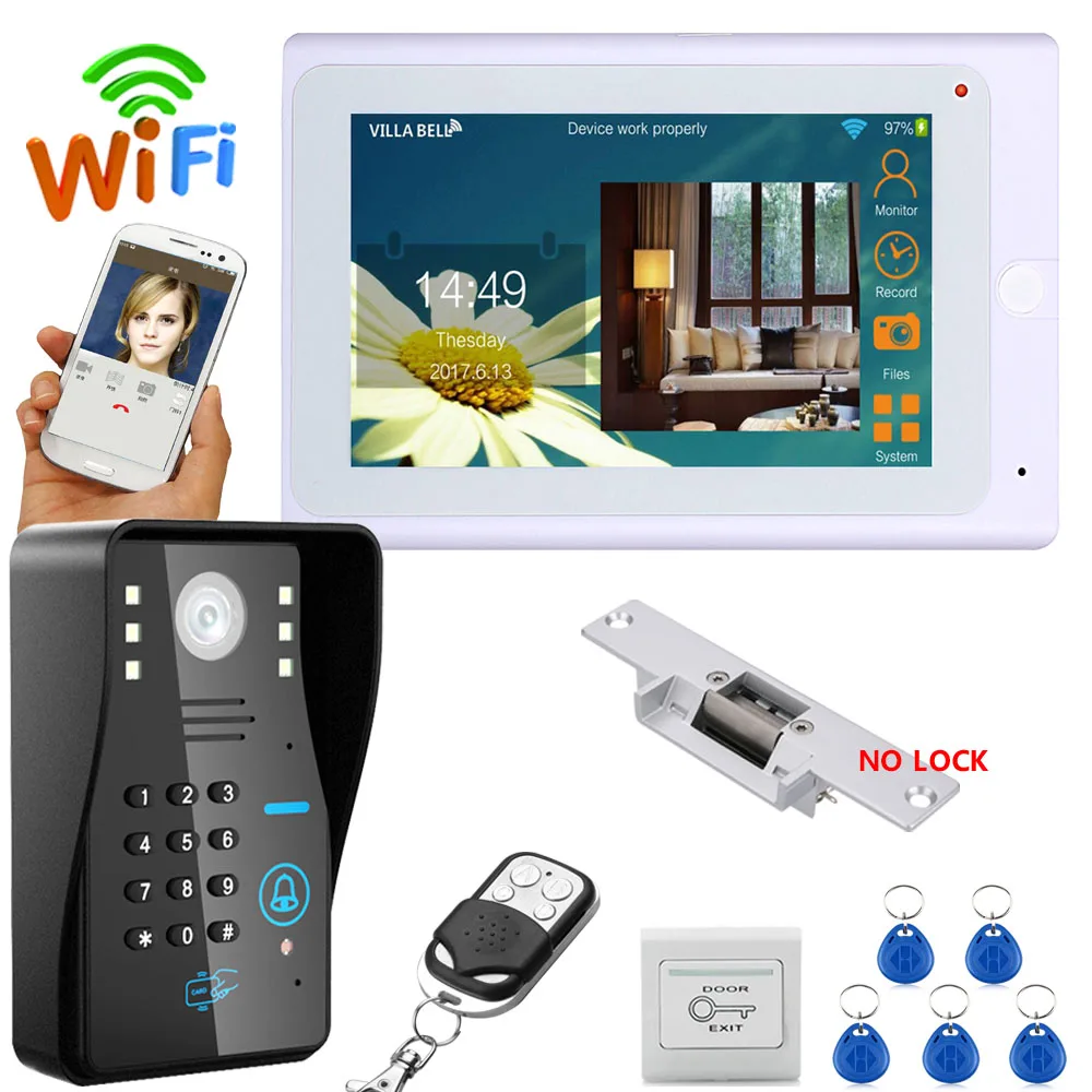 

7" TFT Wireless Wifi RFID Password Video Door Phone Doorbell Intercom System with NO Electric Strike Lock+ 1000TVL Camera