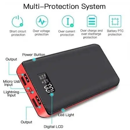 Портативный внешний аккумулятор 30000 мАч 4 usb порты ЖК дисплей светодиодный