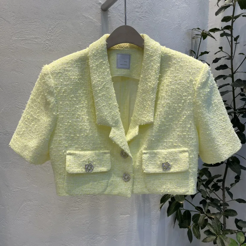 

French style summer vintage tweed short jacket women short sleeve small fragrance short outerwear