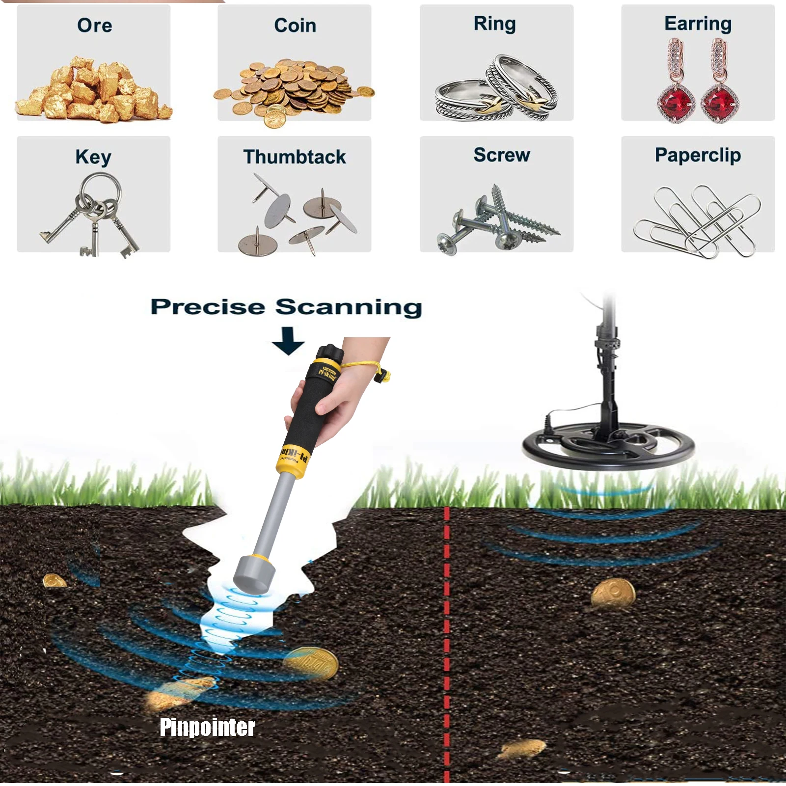 

100Feet Underwater Metal Detector Pin Pointer Handheld Pulse Induction Targeting with LED 740 Metal Finder Gold Unearthing Tool