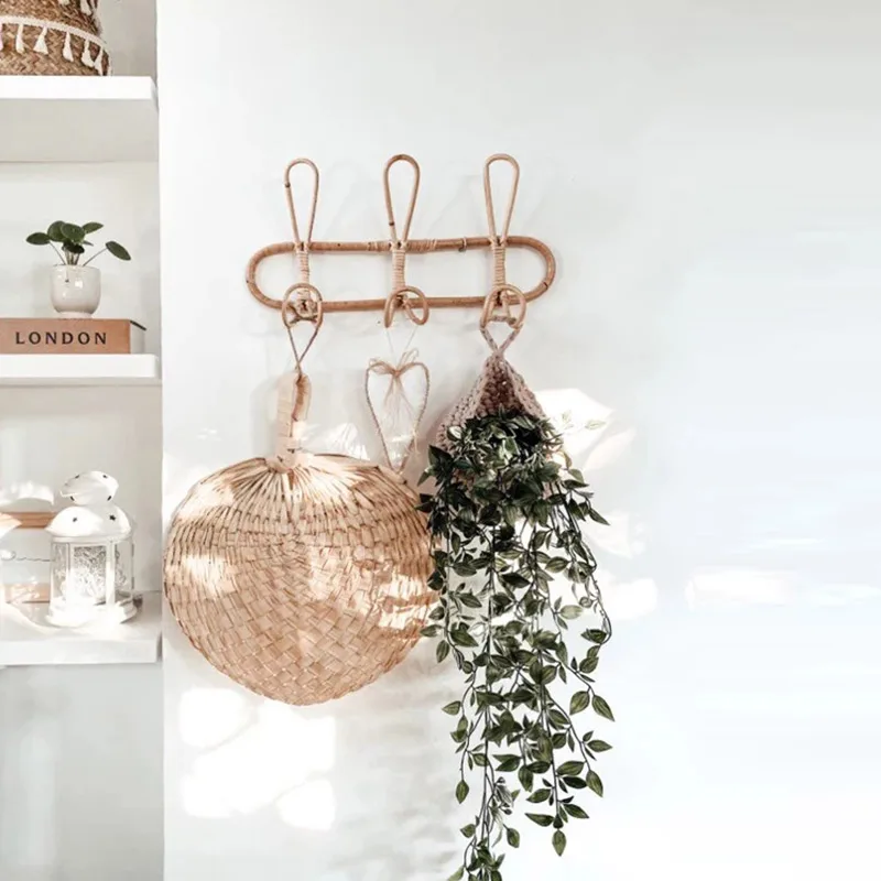 

Garment Wall Hooks Hat and Clothes Organizer Hanger Rattan Hanger Rack Great as Kids Room Decoration ANDF889