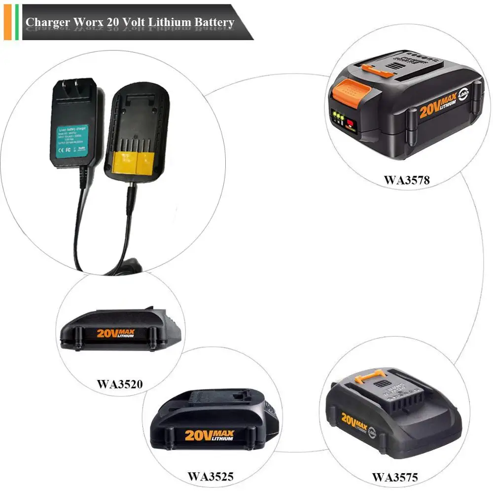 

For Worx 20V Li-ion battery Charger WA3742 WA3742 WA3742 WG155 WG160 WG255 WG545 WA3525 WA3520 fast charge 2A 3A charge current