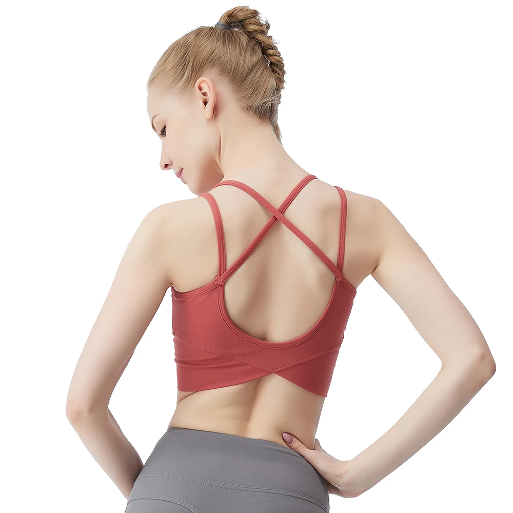 

LUKITAS Sports Bra Cross Back Push Up High Impact Nylon Solid Yoga Underwear Workout Running Gym Crop Top Women Fitness Bra