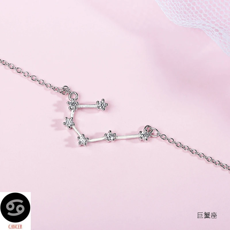 Cancer ElfoPlataSi Real 925 Sterling Silver Crystal Taurus Capricorn Scorpio Twelve Constellation Bracelet Bangle Women Wedding Jewelry - Окраска металла: Cancer