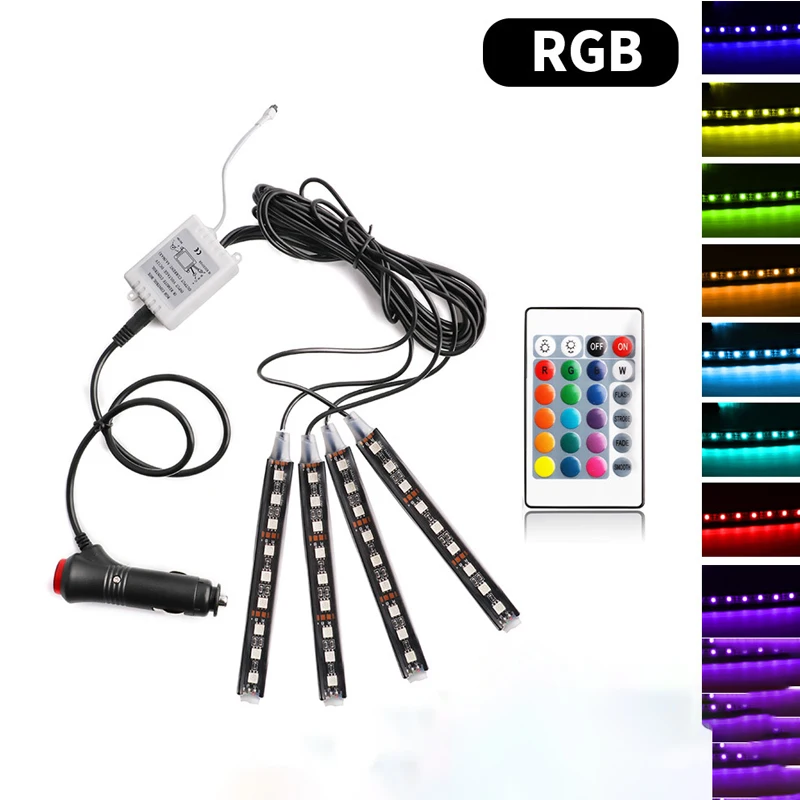 4 шт. автомобиль RGB светодиодный полосы Светильник Универсальный Беспроводной