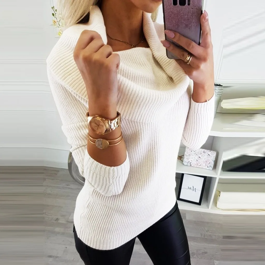 Stylish Bar Women Solid Knitted Sweaters Off Shoulder Long Sleeve Slim Jumper Pullover Sweater Female Autumn Knitwear Streetwear | Женская