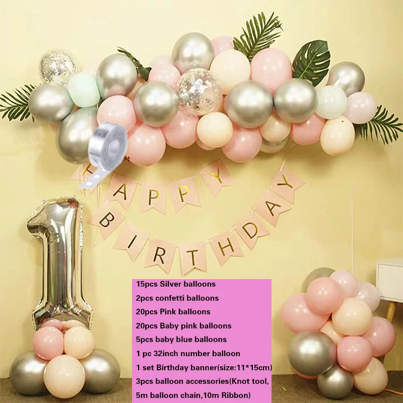 Детский день рождения Детская модель 64 предмета Розовая для детского дня