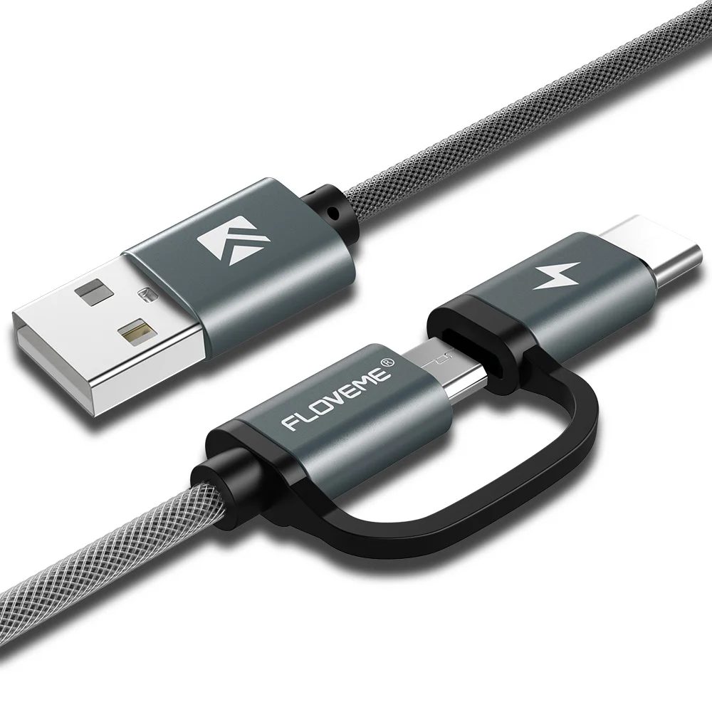 FLOVEME 2 in1 Micro USB Cable Fast Charger Charging USB Type C CableType-C Cable for Samsung Xiaomi Oneplus Huawei P9 QC3.0 2.8A - Цвет: As Picture