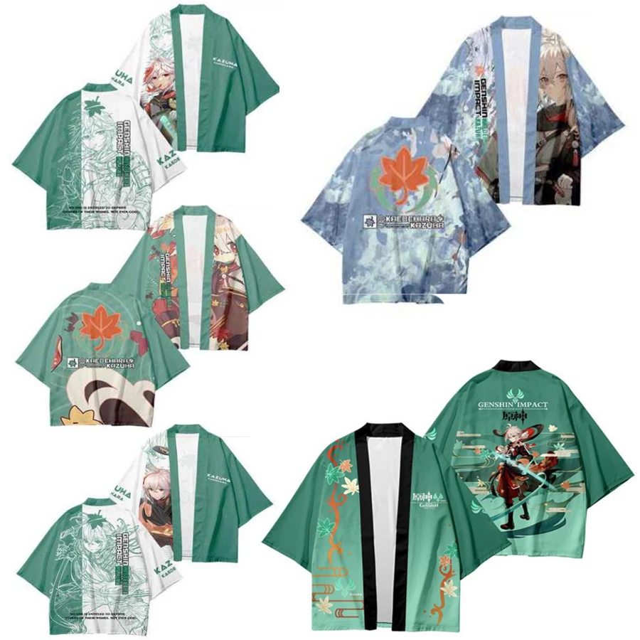 

Game Genshin Impact Kaedehara Kazuha Japanese Kimono Haori Yukata Cosplay Women/Men Summer Short Sleeve Kimono Shirts Streetwear