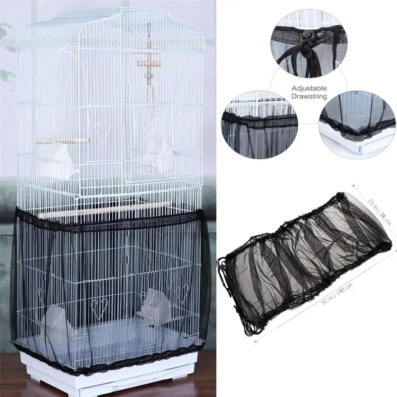 

Adjustable Bird Cage Mesh Cover Dustproof Cage Guard Shell Skirt Traps Cage Basket Net Cover Seed Catcher Bird Cage Accessories