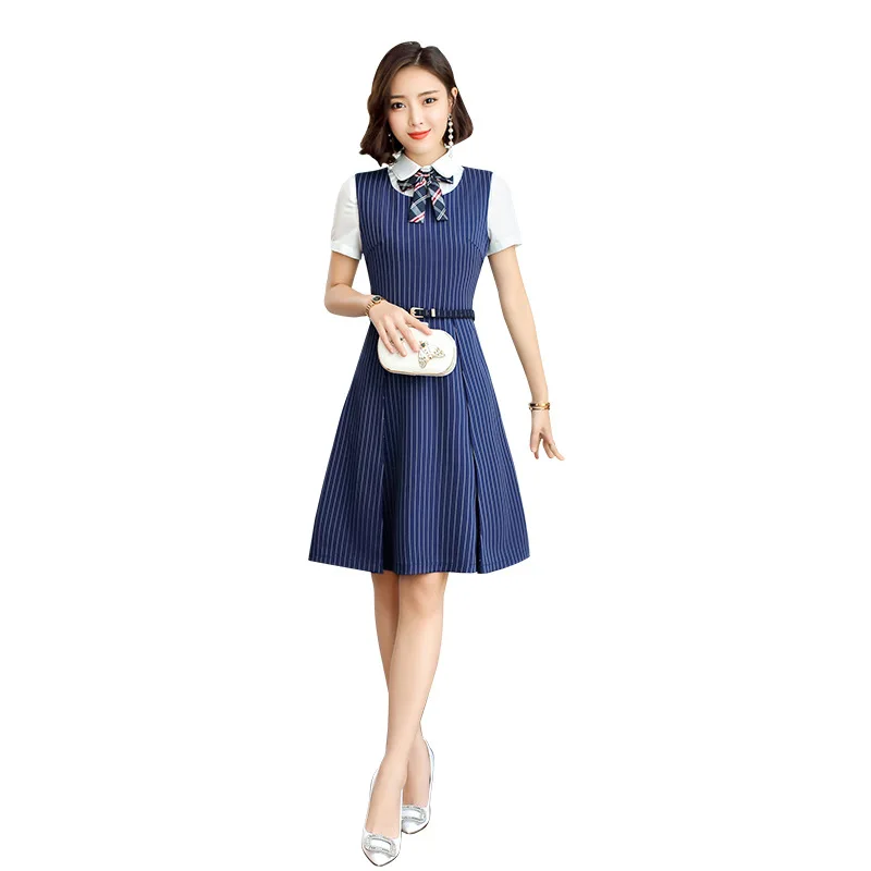 Женское плиссированное платье Lenshin без рукавов с V-образным вырезом в полоску