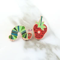 caterpillars and strawberry cartoon pins fruit brooches enamel pins lapel pin couple funny cute jewelry gifts for kids wholesale
