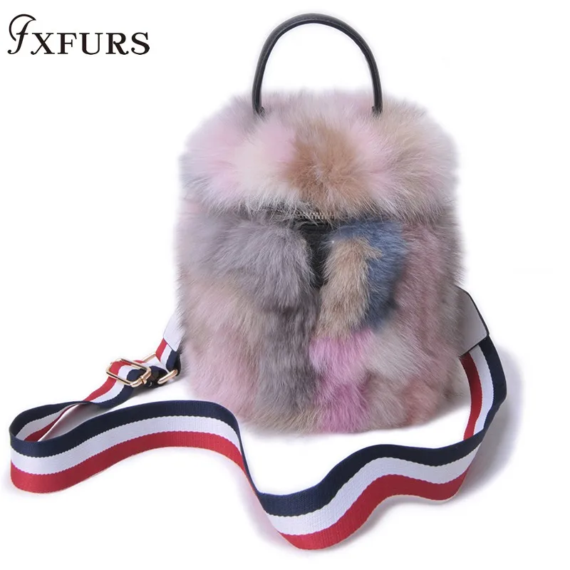 2020 New Real Fox Fur Handbag Bucket Bag Women Luxury Single Shoulder Fur Bags Tote Bags Genuine Leather Club Girl Cute Fox Fur