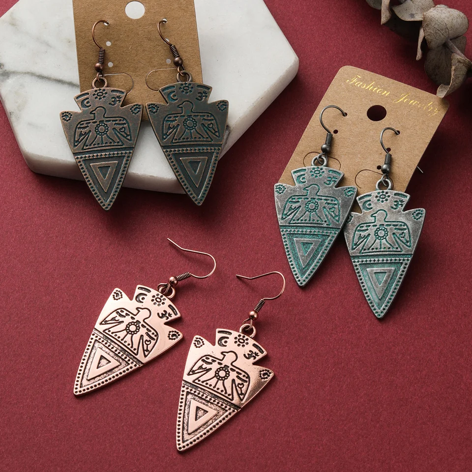 Женские винтажные богемные серьги-подвески с розовым золотом зеленым Орлом и