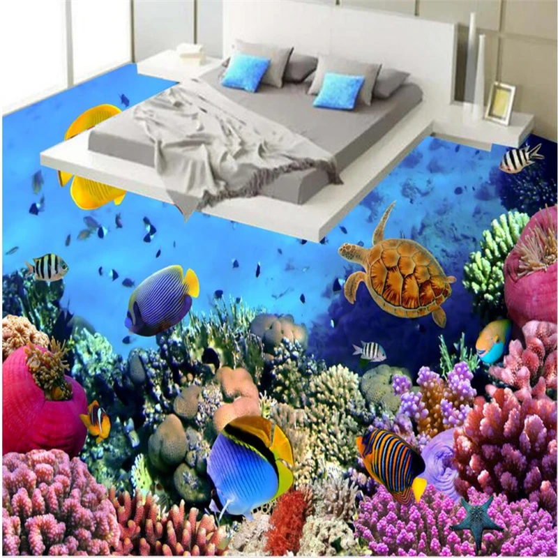 ПВХ обои на заказ самоклеящиеся 3D для пола любой размер морской мир Коралловая