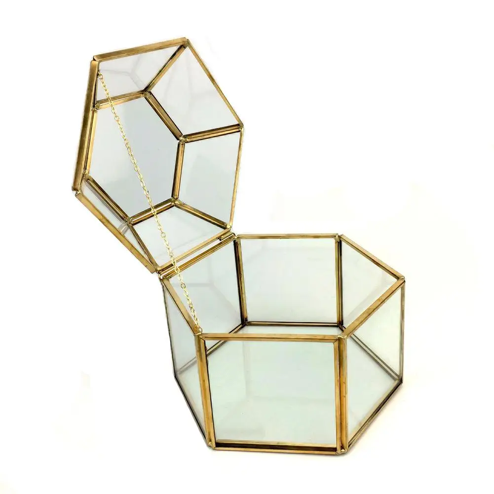 

Geometrical Clear Glass Jewelry Box Tabletop Display Case Jewelry Trinket Necklace Bracelets Earrings Storage Accessories