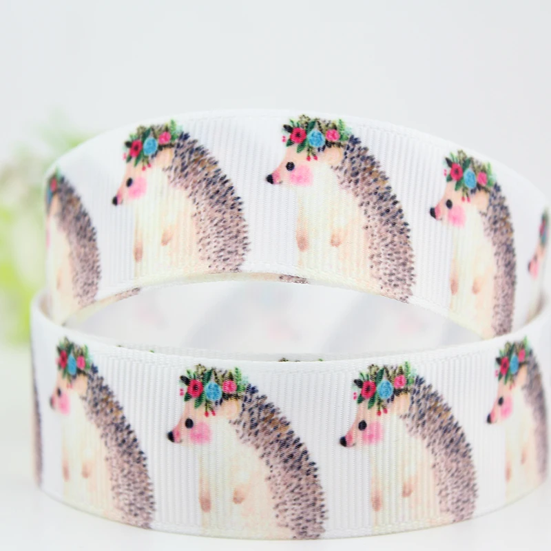 

Cartoon hedgehog printed grosgrain ribbon 9-75mm DIY handmade materials hair accessories wedding gift wrap tape ribbons