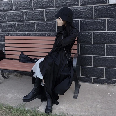 Темно осенний стиль новый галстук с асимметричной юбкой рубашкой Свободное