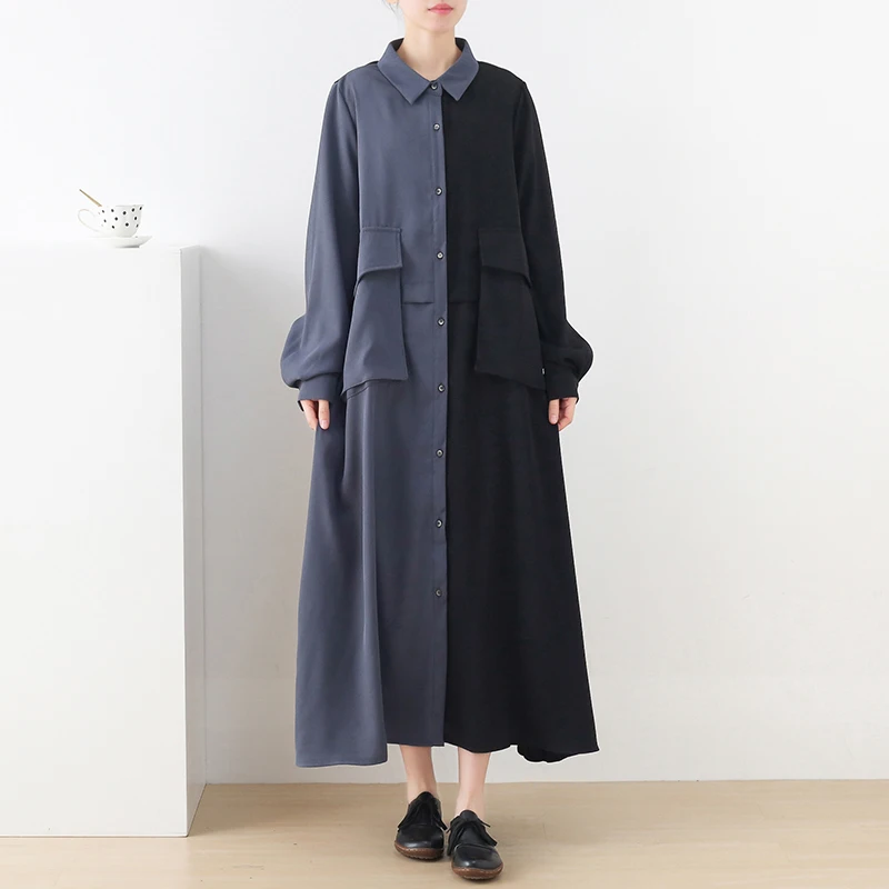 

Для женщин, из кусков, Женский Boyfriend стильное детское платье-рубашка с длинными рукавами, на пуговицах, макси Vestidos женский большой карман хал...