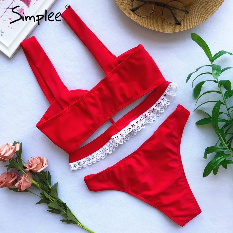 Женский раздельный кружевной купальник Simplee сексуальный женский с полым вырезом