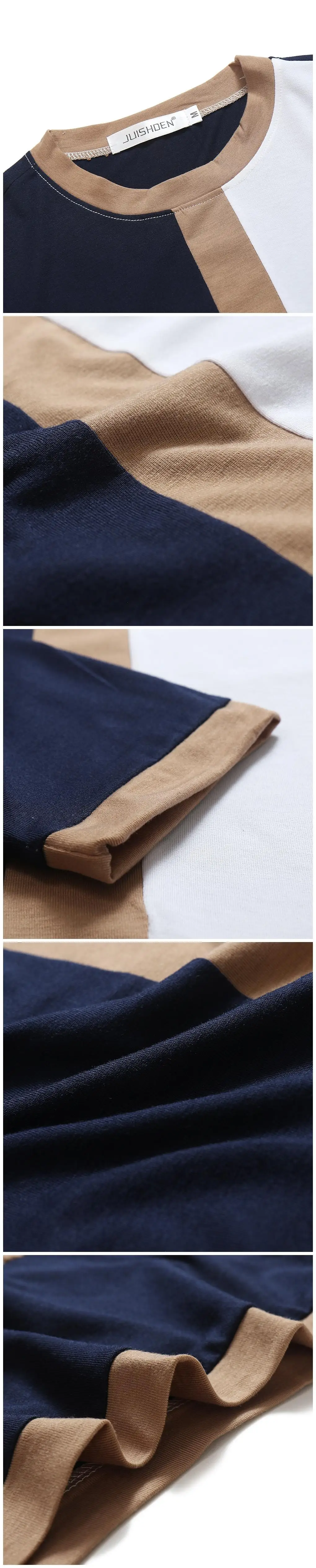 

Men's 2021 new fashion men's contrast splicing round neck long sleeve T-shirt