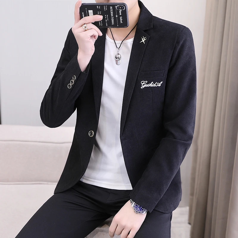 

2021 Men Suits Korean Style Slim Man Jackets Youth Casual Singles Western England Hair Stylist Spring and Autumn Small Blazers