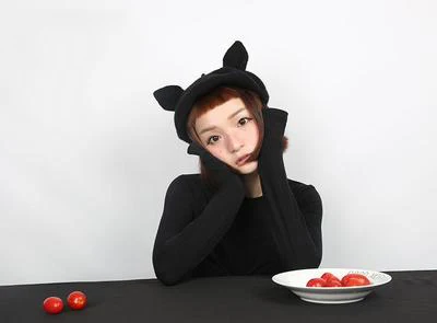 Черная шерстяная шапка ручной работы милые кошачьи ушки женские береты ручная