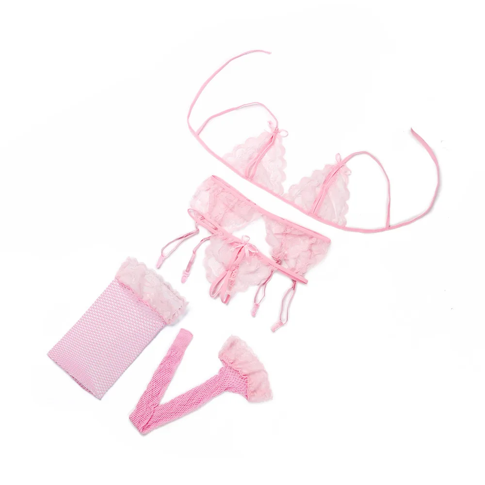 Women Lingerie Set Lace Push Up Sujetador Transparent Bra Sexy Underwear Bras &amp G-String Net Socks Sling Lenceria Mujer | Женская