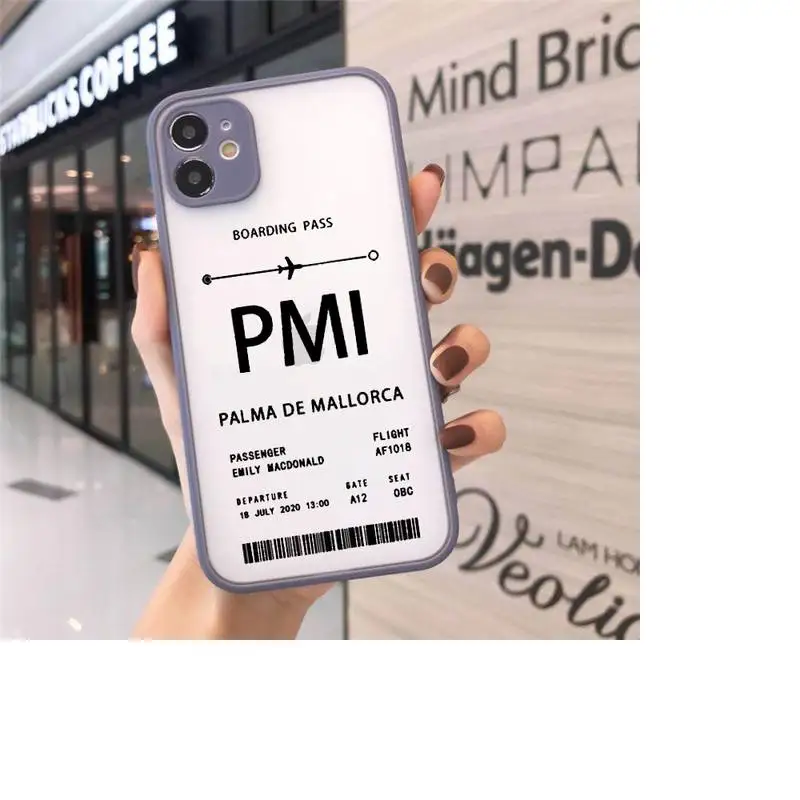 

Personalised Plane Ticket Phone Cases Matte transparent For Gray iPhone 12 Mini 11 Pro XR XS Max 7 8 Plus X Back Cover