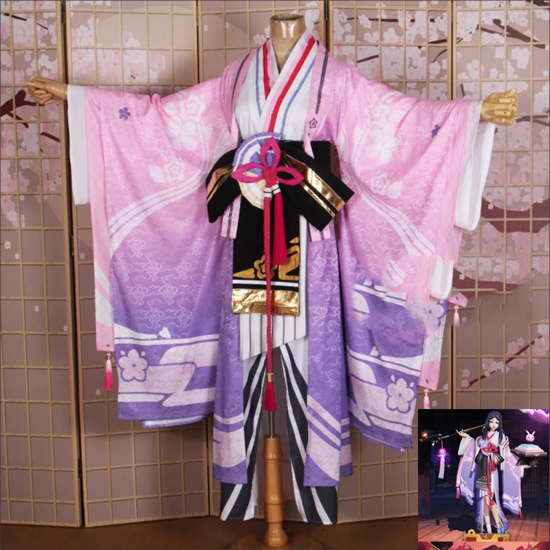 Пользовательский размер SSR Onmyoji Enenra Косплей Костюм Розовое Кимоно Платье wafuku
