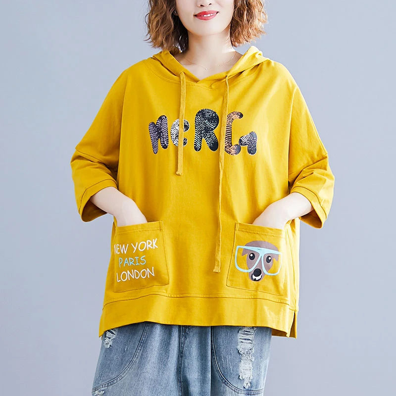Женский спортивный костюм с капюшоном желтая толстовка и карманами Повседневный