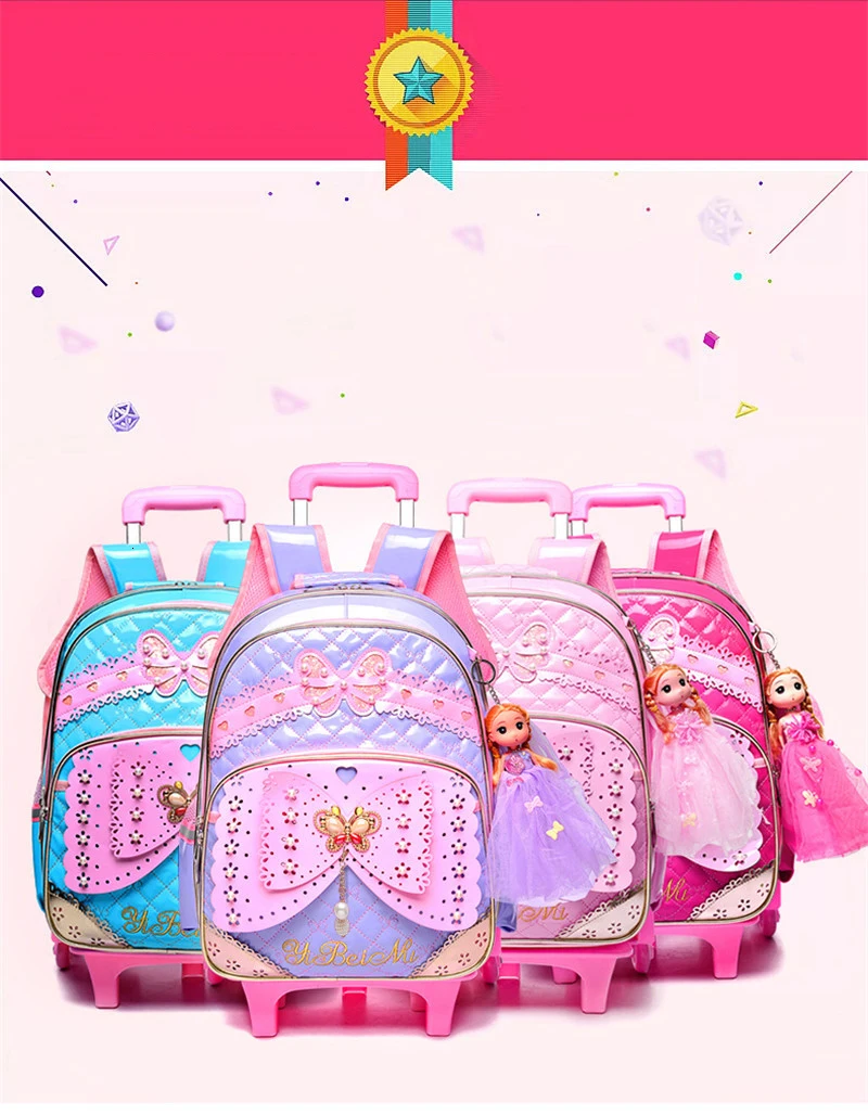 Школьные сумки с колесами Mochilas, детские милые рюкзаки, 6 детских чемоданов на колесиках для девочек, рюкзак на колесиках для детей 6-10 лет, Escolar