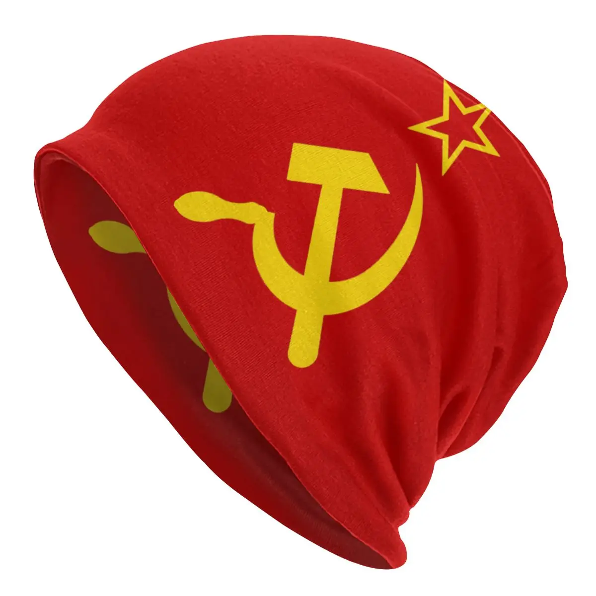 

Зимняя теплая вязаная шапка унисекс для мужчин и женщин, ретро русский советский флаг, шапочки, облегающие шапки, головной убор СССР, молот и серп