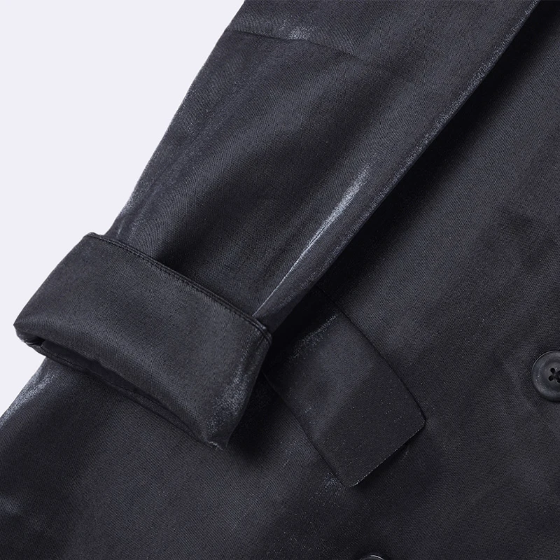 

[EAM] Women Black Bandage Split Big Size Blazer New Lapel Long Sleeve Loose Fit Jacket Fashion Tide Spring Autumn 2021 1Z777