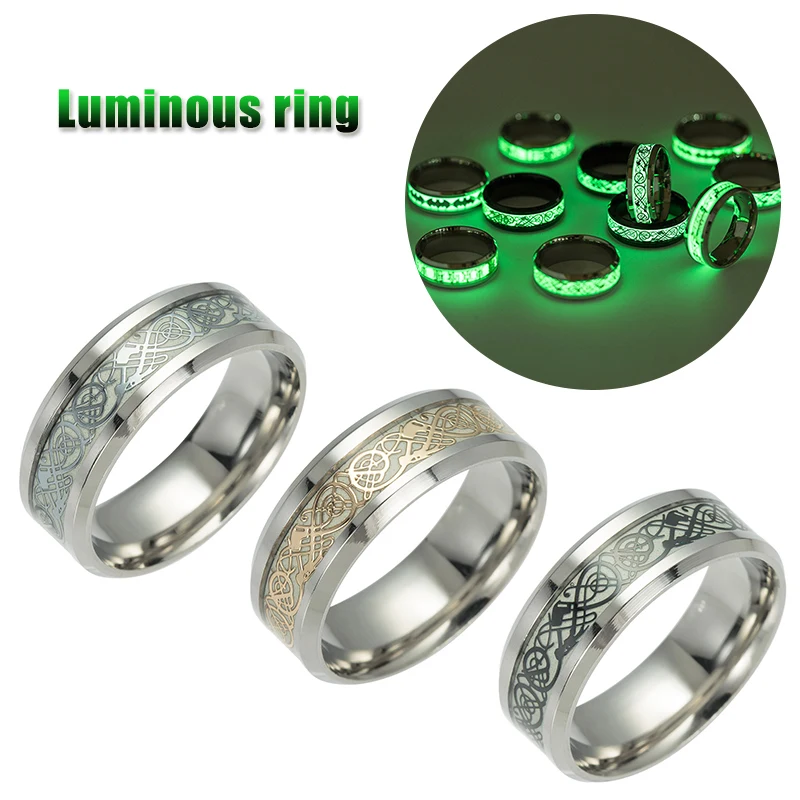 Новое светящееся кольцо с драконом в китайском стиле из титановой стали для