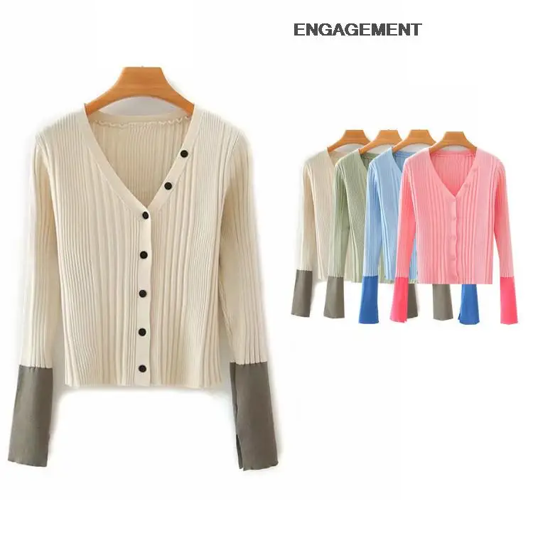 

ENGAGEMENT za 2021 female Knit Cardigan women Fall Contrasting Color Sweater Jacket