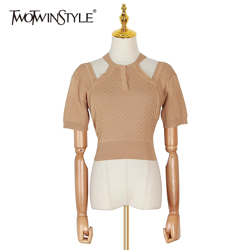 TWOTWINSTYLE Повседневный Однотонный женский костюм с бретелькой через шею коротким