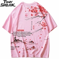 men hip hop t shirt 2021 streetwear japanese sakura painting tshirt short sleeve cotton summer harajuku t shirt japan style pink