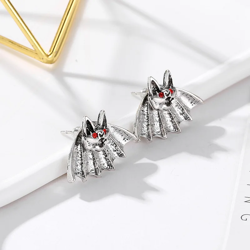 

Korean Creative Vintage Bat Earrings Personality Punk Animal Stud Earrings For Women Earing Jewelry Ancient Silver Color Earings