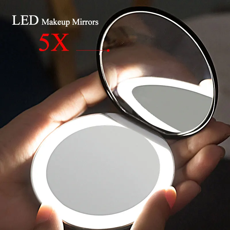

Folding Makeup mirror with led light 5 times Magnifying Cosmetic Mirror beauty ring light mirror Photo fill light small mirrors